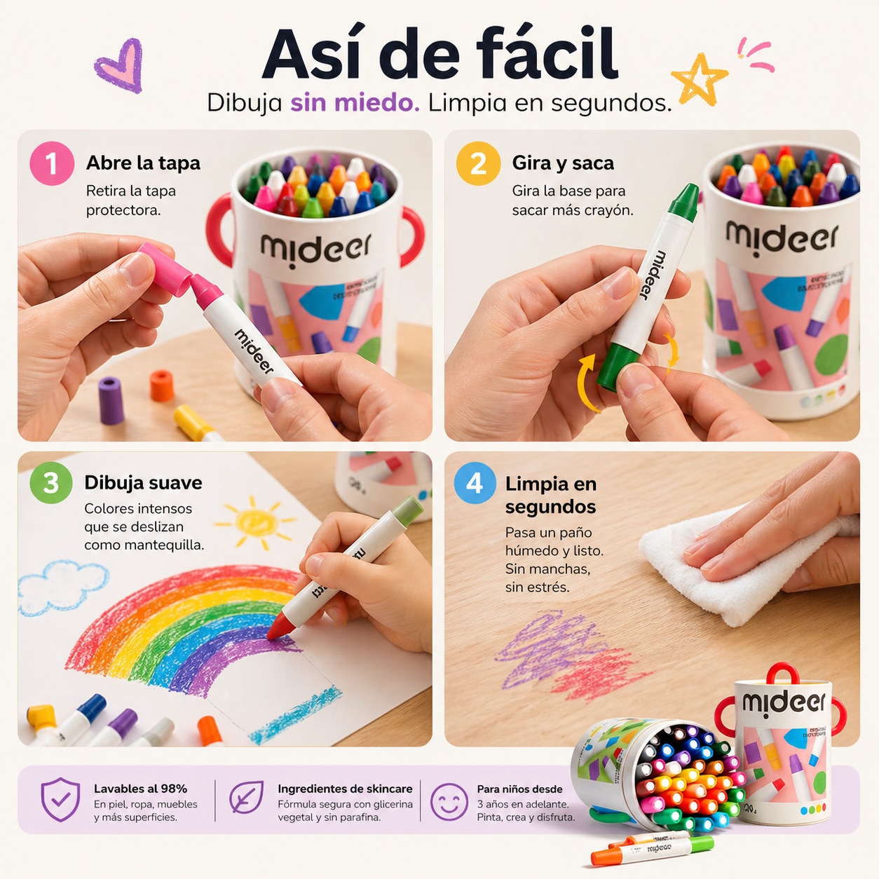ArteSilk Pro — Los crayones que cuidan a tus hijos mientras dibujan sin manchar nada