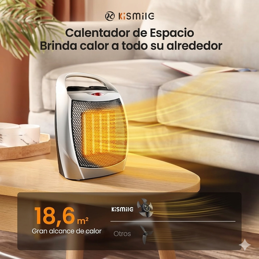 Calefactor Cerámico Portátil – Calor Instantáneo en 2 Segundos – Calienta cualquier ambiente en minutos sin instalación