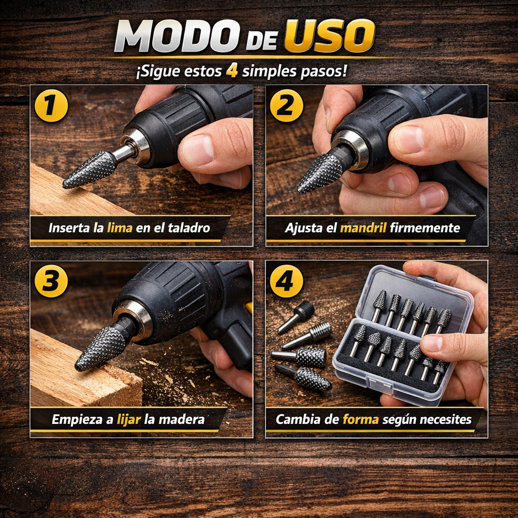 Juego de Raspa Rotativa 10 Piezas – Desbaste Rápido – Resultados Uniformes al Instante