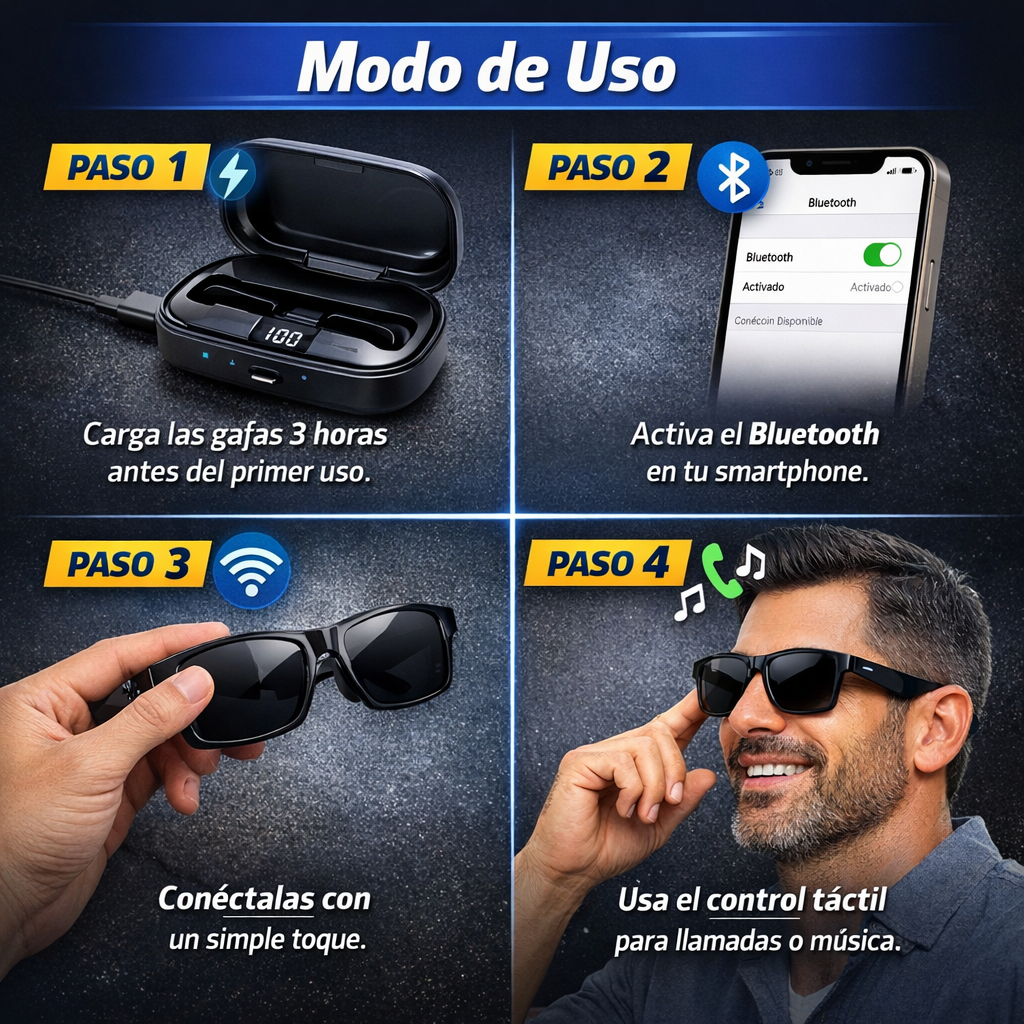 Gafas Inteligentes Bluetooth F-06 – Llamadas Sin Manos – Conéctate al Instante