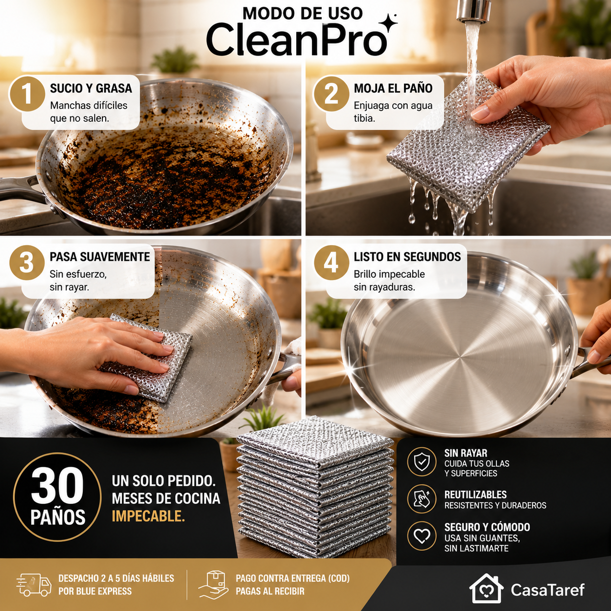 CleanPro — 30 Paños para Dejar tu Cocina Impecable de una Vez