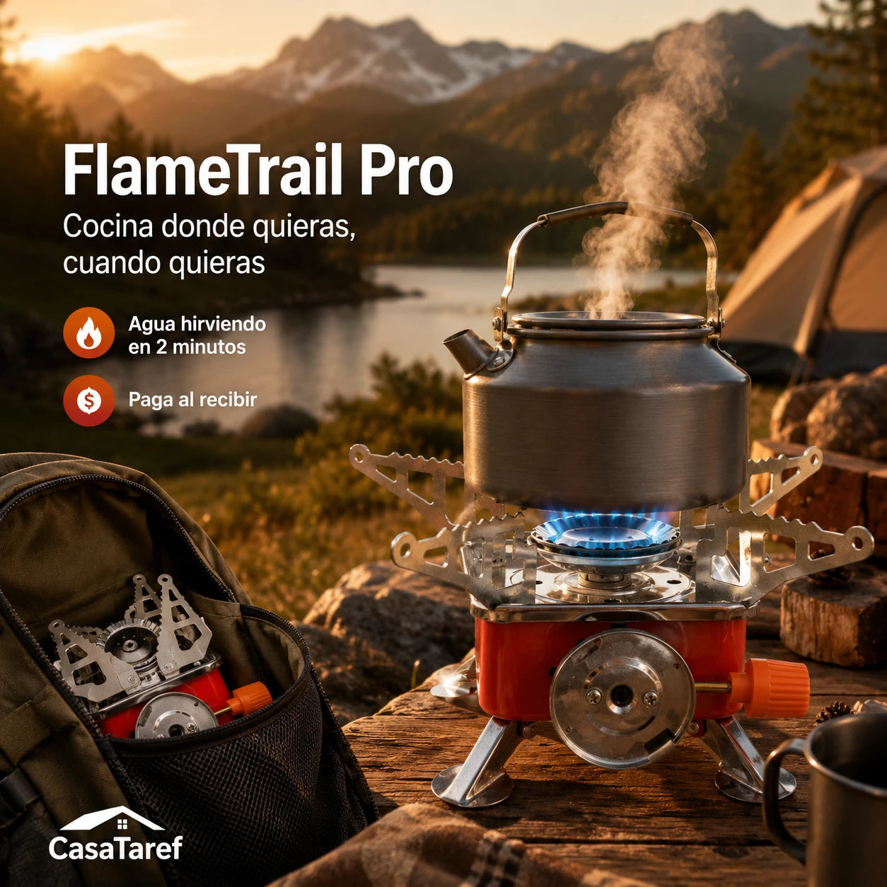 FlameTrail Pro — Cocina a Gas Potente Que Cabe en Tu Bolsillo