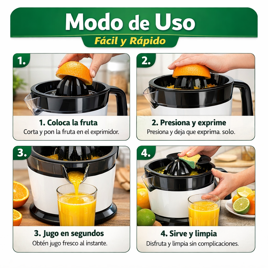 Extractor Eléctrico de Jugos – Exprime Fácil – Jugos Naturales Listos en Minutos