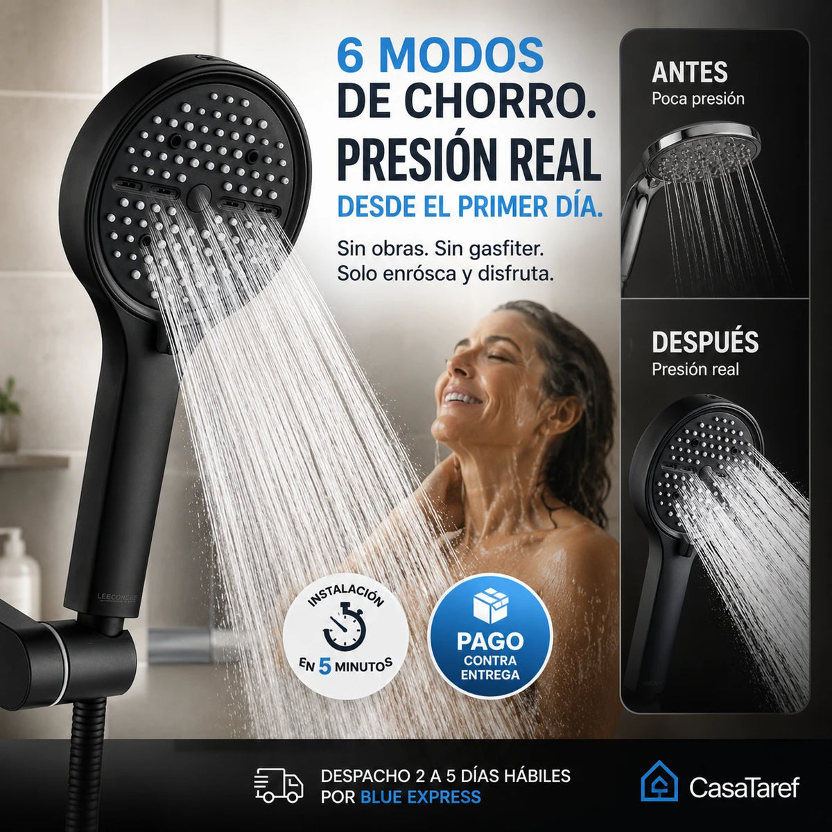 AquaMax Pro - La Ducha que Multiplica la Presión del Agua