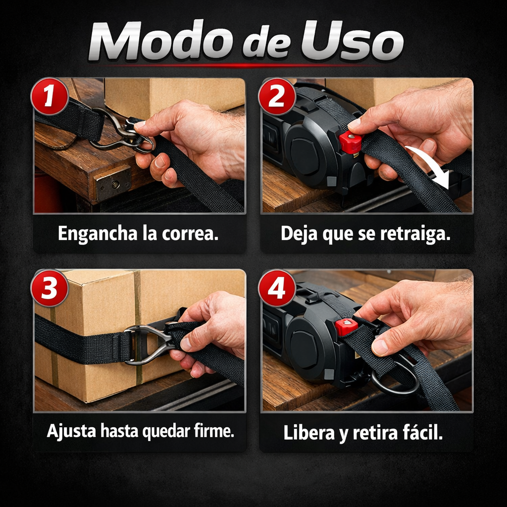 PACK 2: Correa Automática Retráctil – Ajuste Rápido – Sujeta tu carga firme y segura en segundos