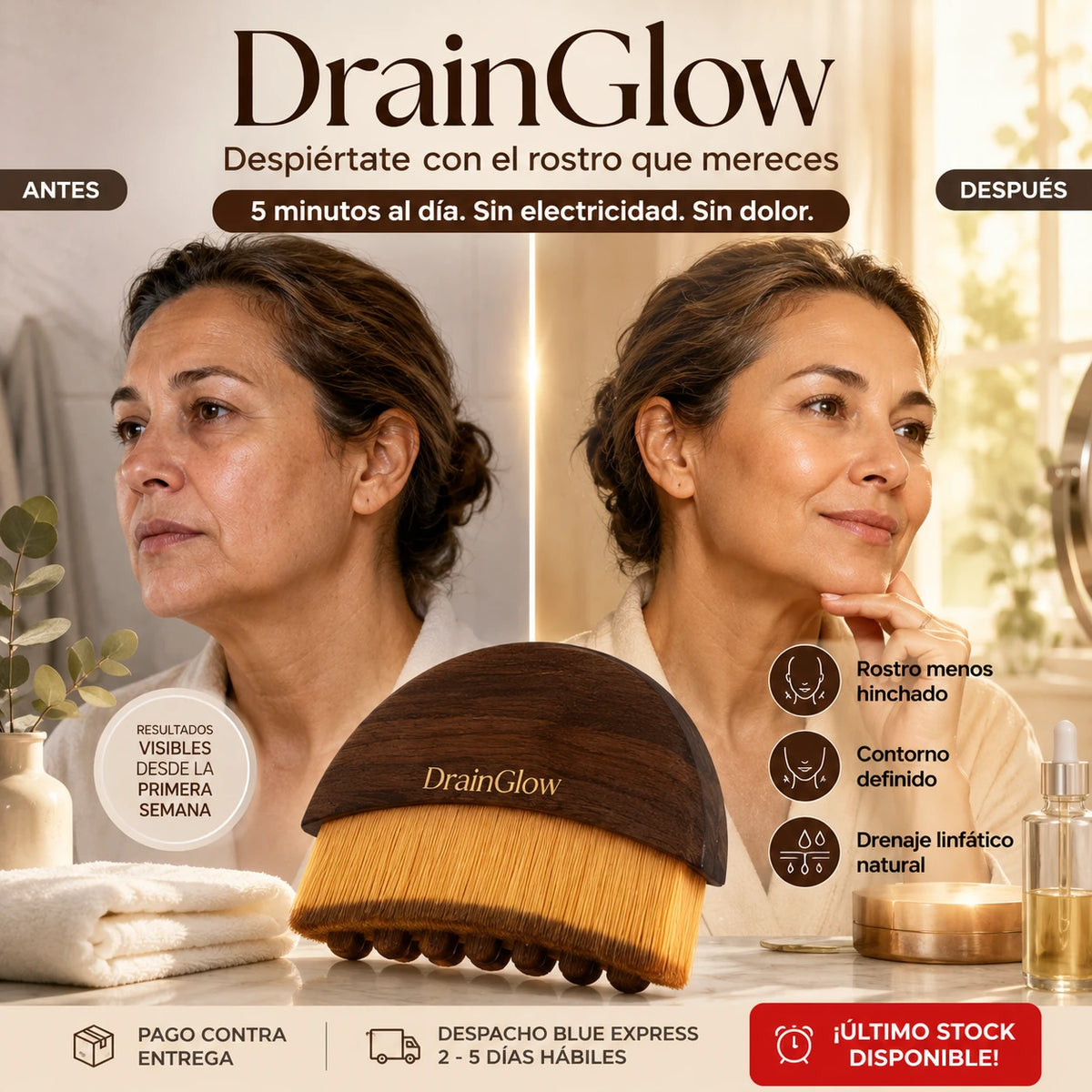 DrainGlow - Rostro Desinflamado y Definido en Casa