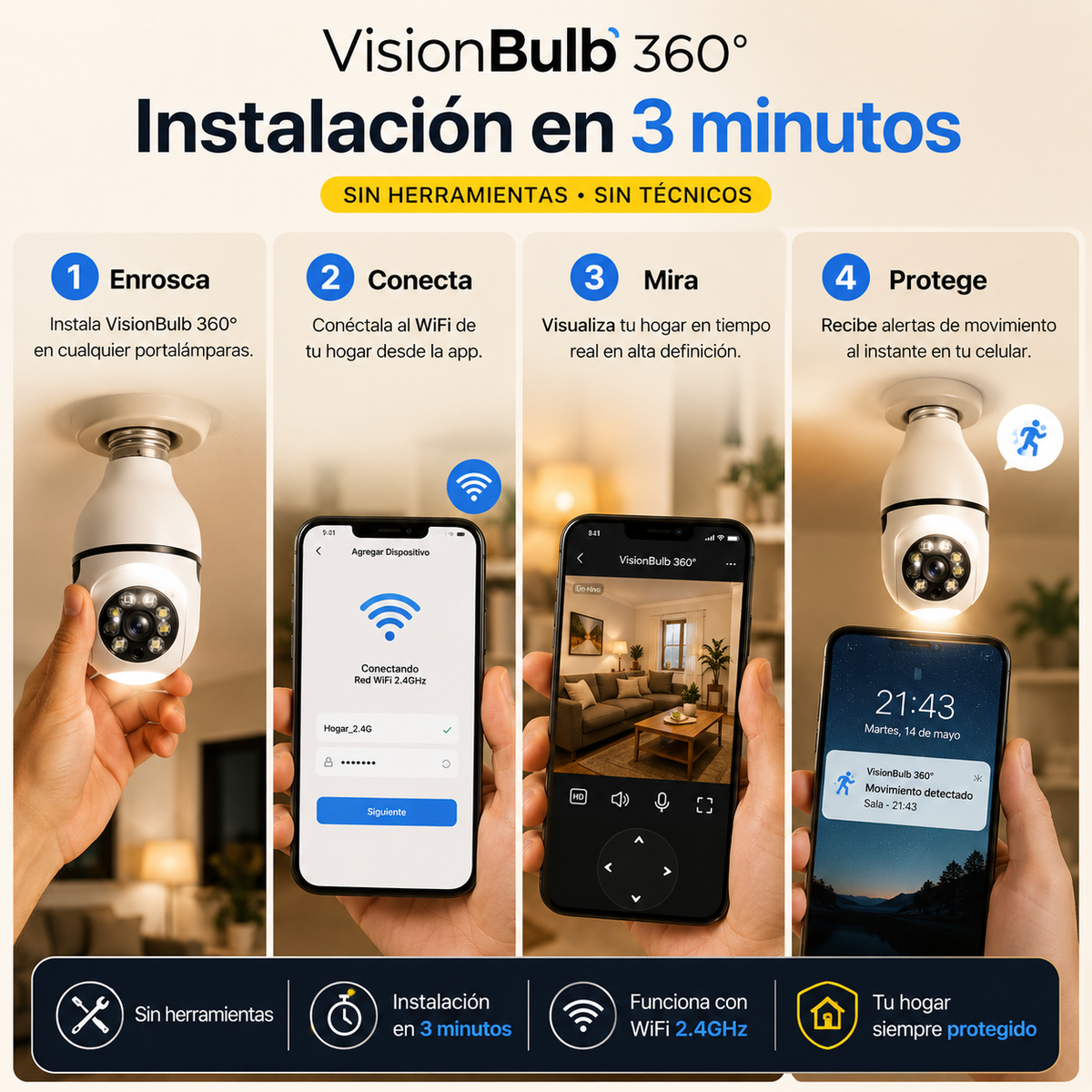 VisionBulb 360° - Vigila Tu Hogar Sin Que Nadie Lo Note