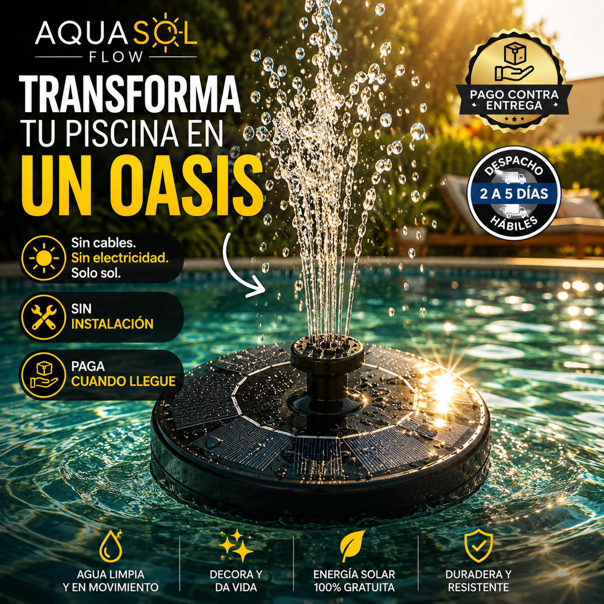AquaSol Flow — Transforma tu piscina en un oasis sin cables ni electricidad