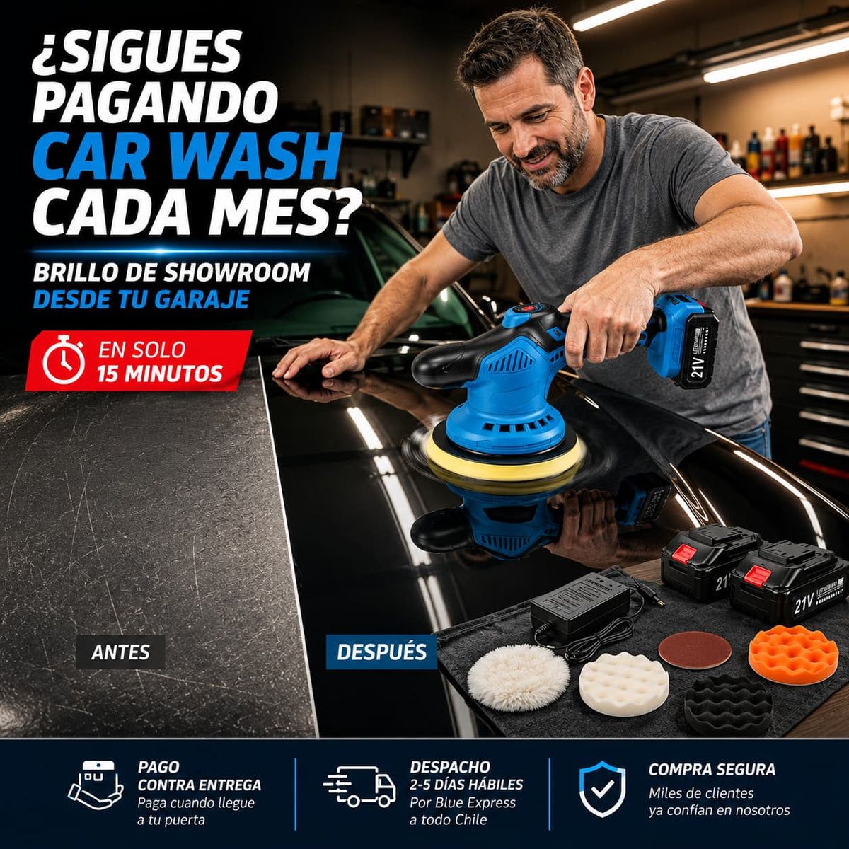 Pulidora Inalámbrica para Autos – Pule y Encera en Minutos – Brillo Profesional desde el Primer Uso