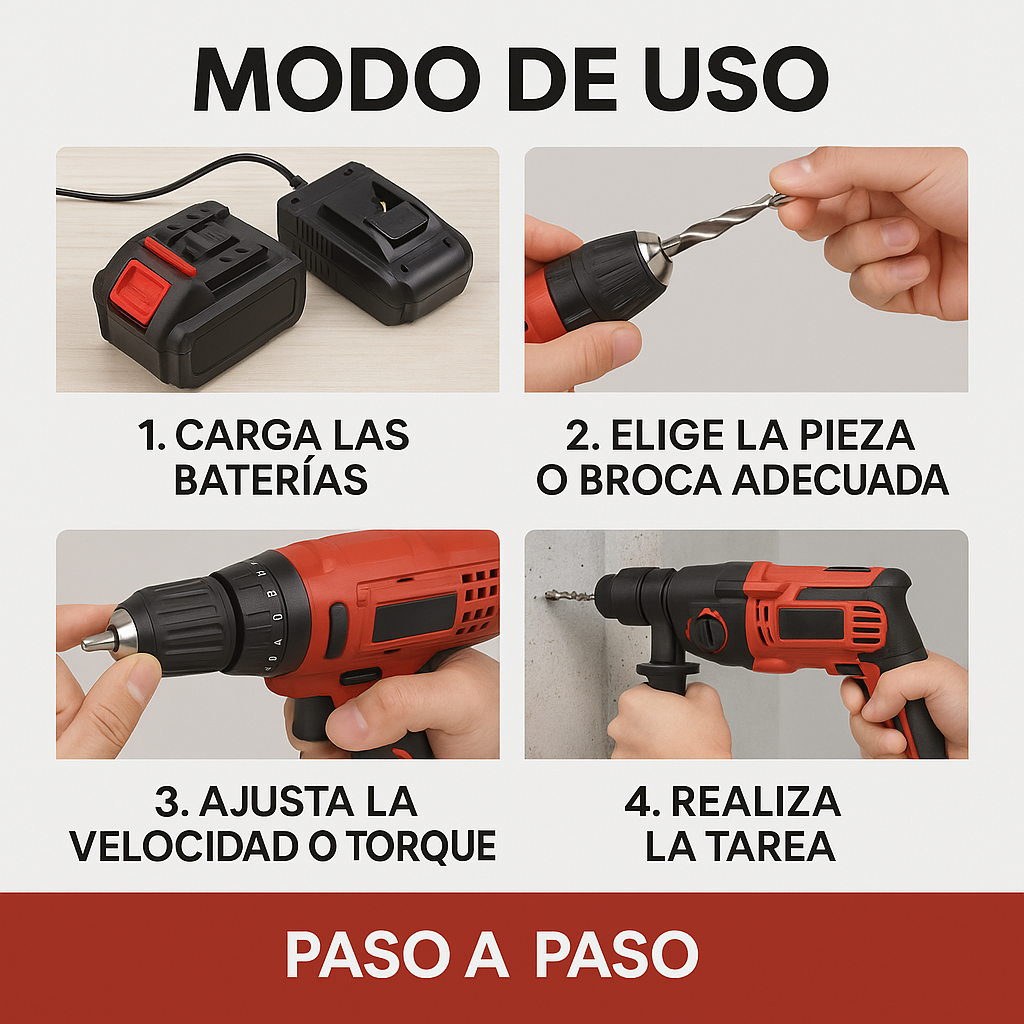 Kit 4 Herramientas Inalámbricas – Reparación Completa – Potencia real para arreglar tu hogar en minutos