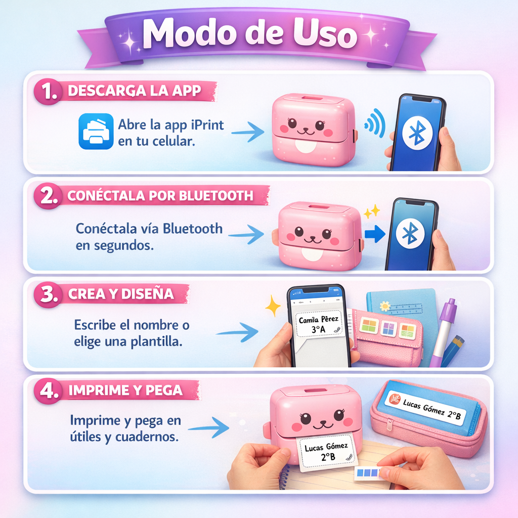 Mini Impresora Térmica Portátil – Etiqueta desde tu Celular – Organiza el Año Escolar en 15 Minutos
