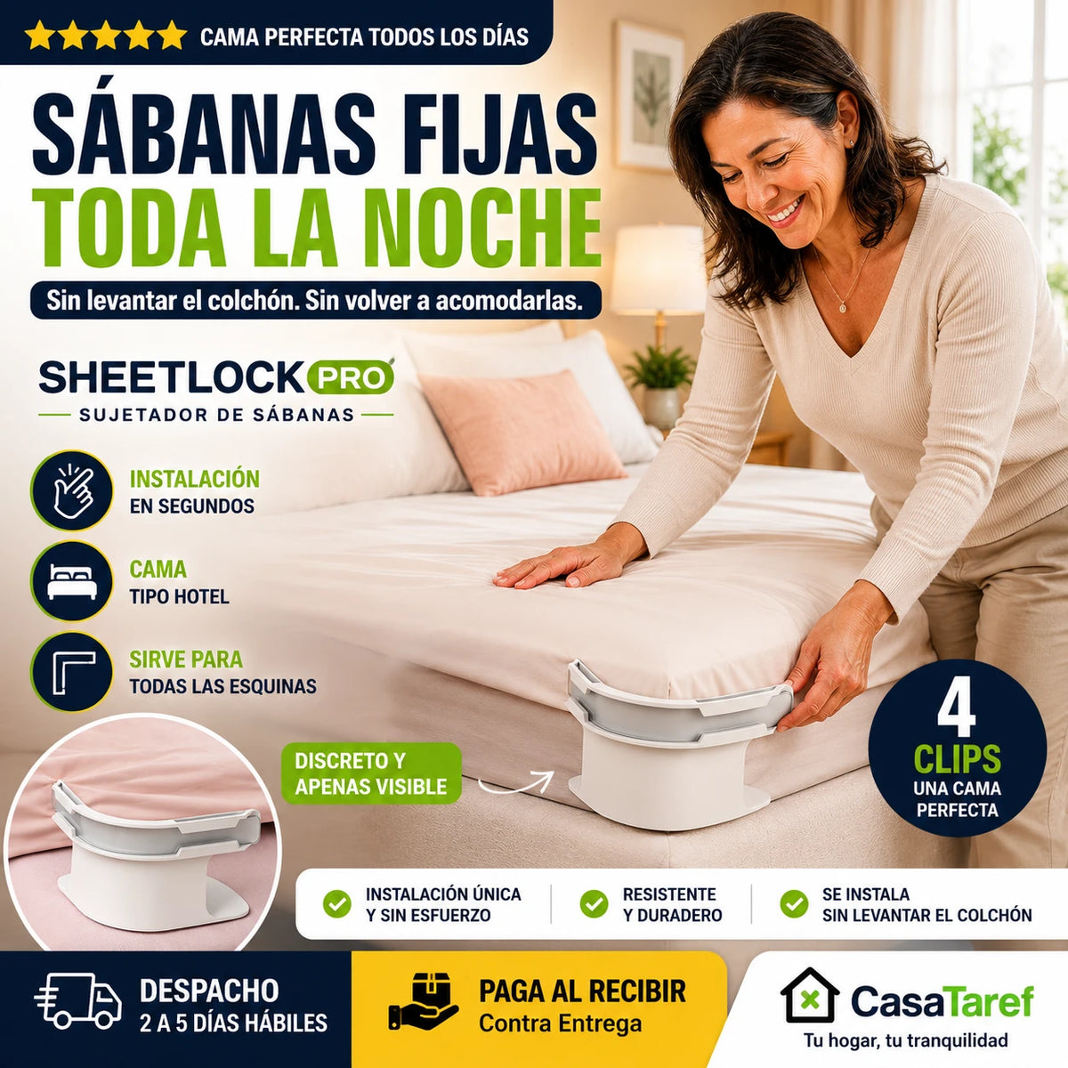 SheetLock Pro - Sábanas Fijas Toda la Noche, Sin Ajustes