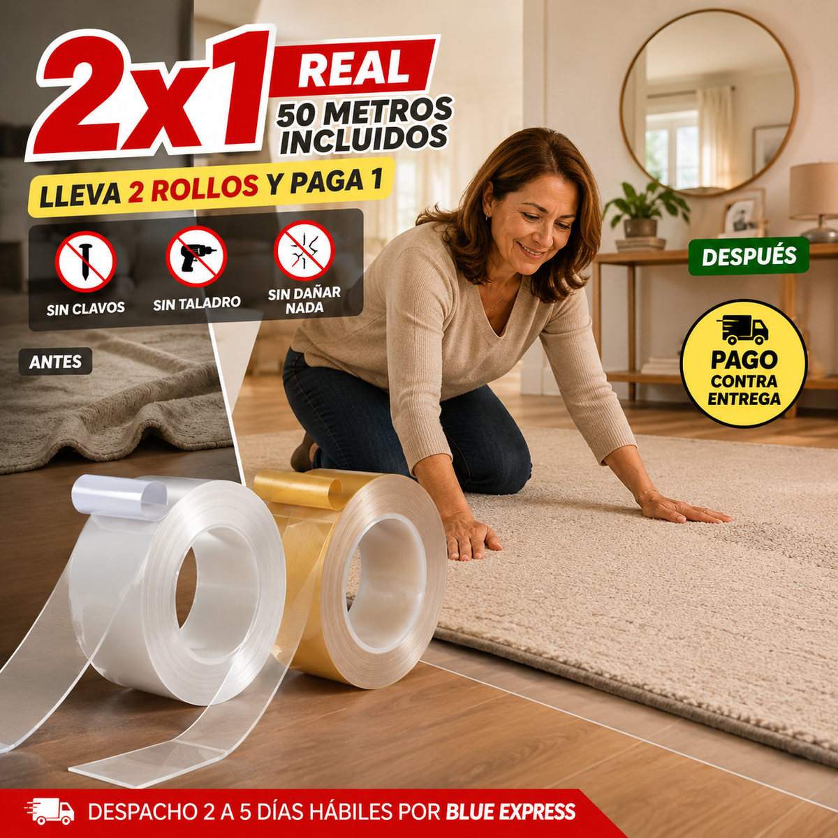 GripMax Pro — Pega Todo Sin Clavos Ni Tornillos: 50 Metros Incluidos