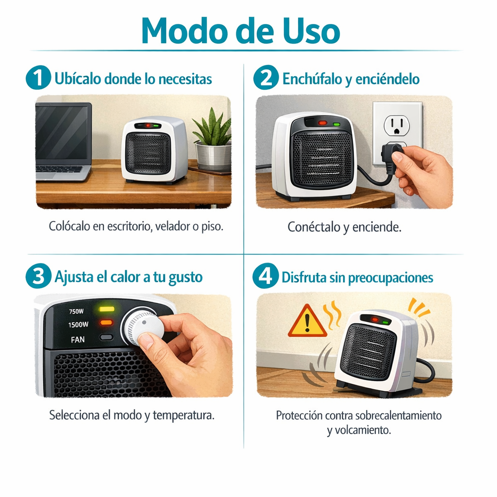 Calefactor Cerámico Portátil – Calor Instantáneo en 2 Segundos – Calienta cualquier ambiente en minutos sin instalación