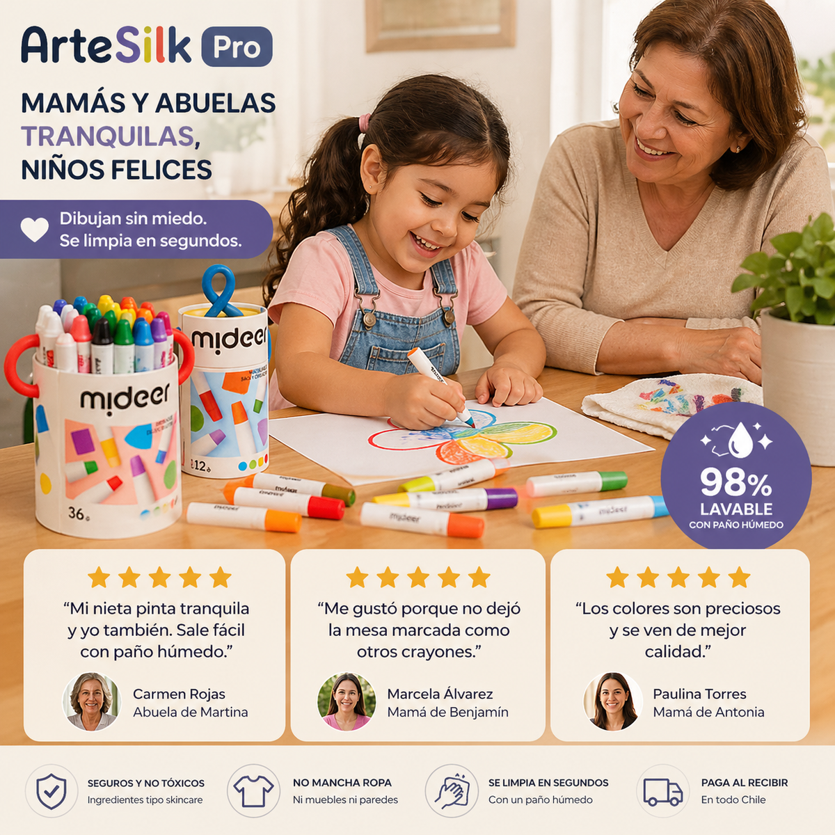 ArteSilk Pro — Los crayones que cuidan a tus hijos mientras dibujan sin manchar nada