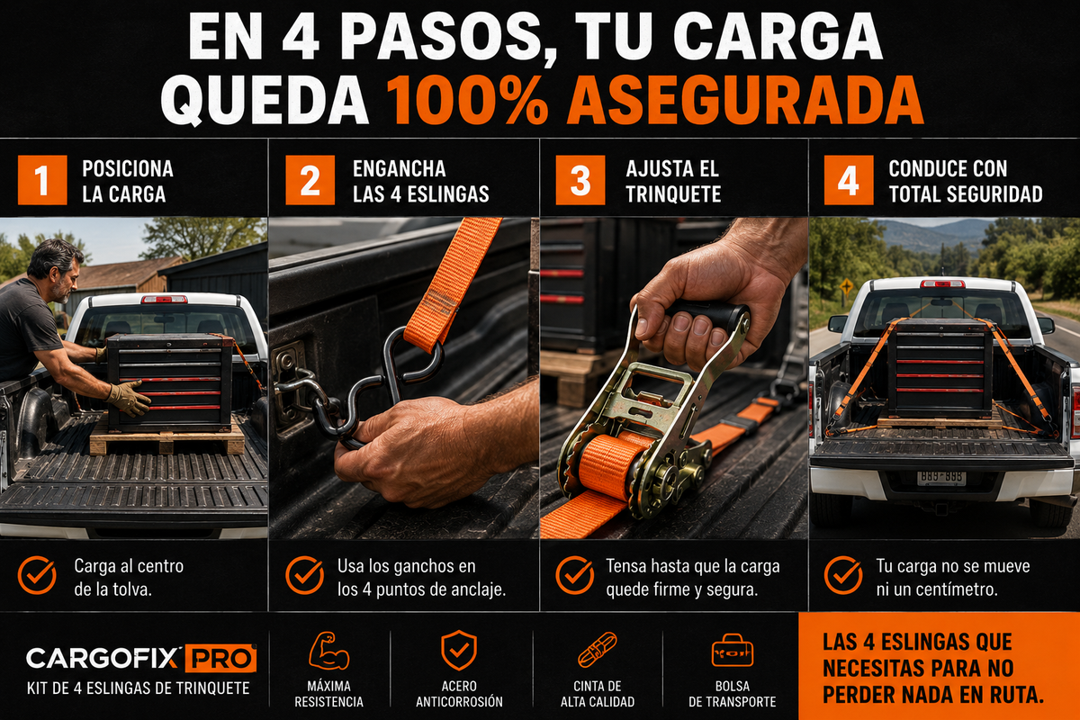 CargoFix Pro — 4 Eslingas que Aseguran tu Carga sin Que Nada se Mueva