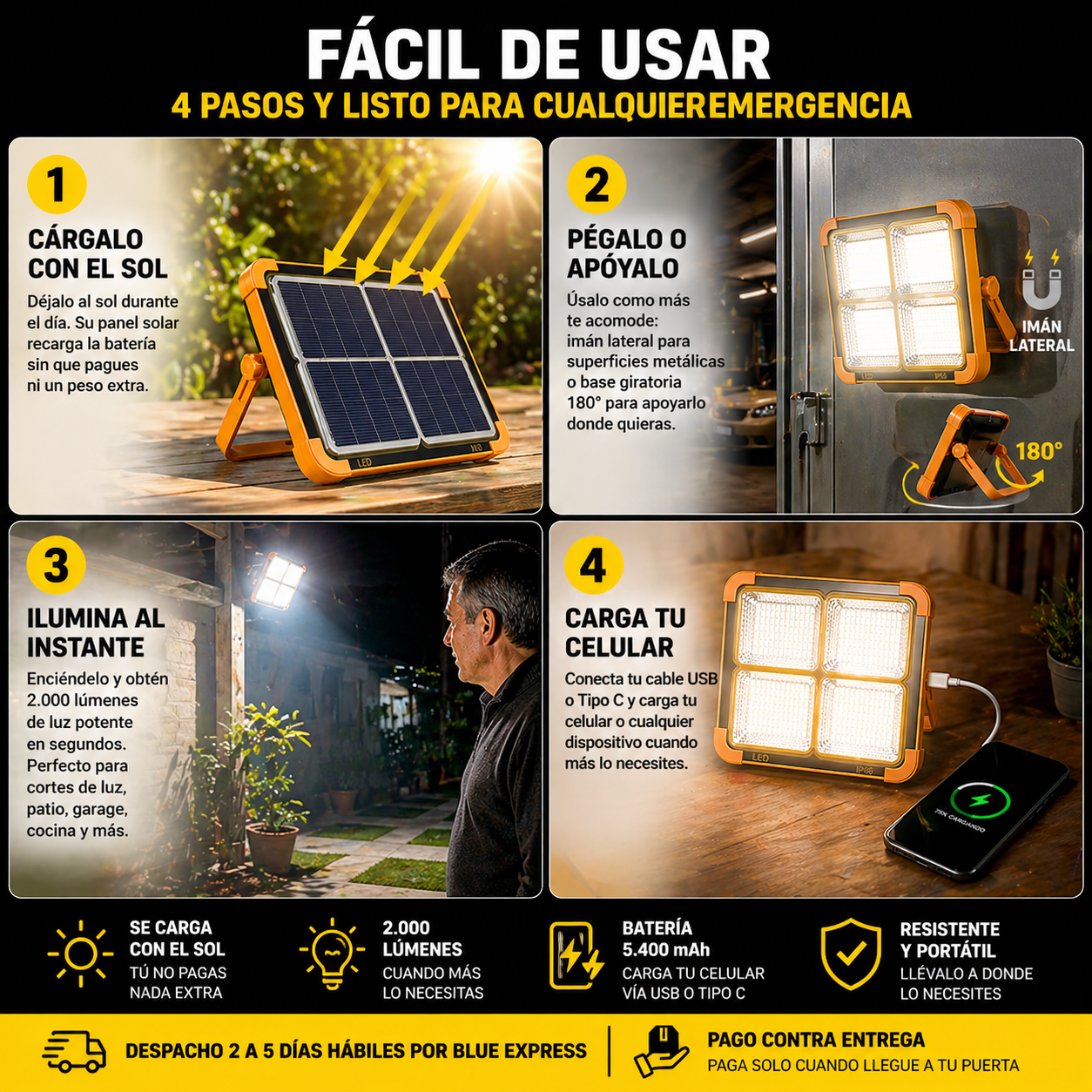 2x1 - SolarPro 2000  - Ilumina cualquier rincón sin enchufes ni facturas
