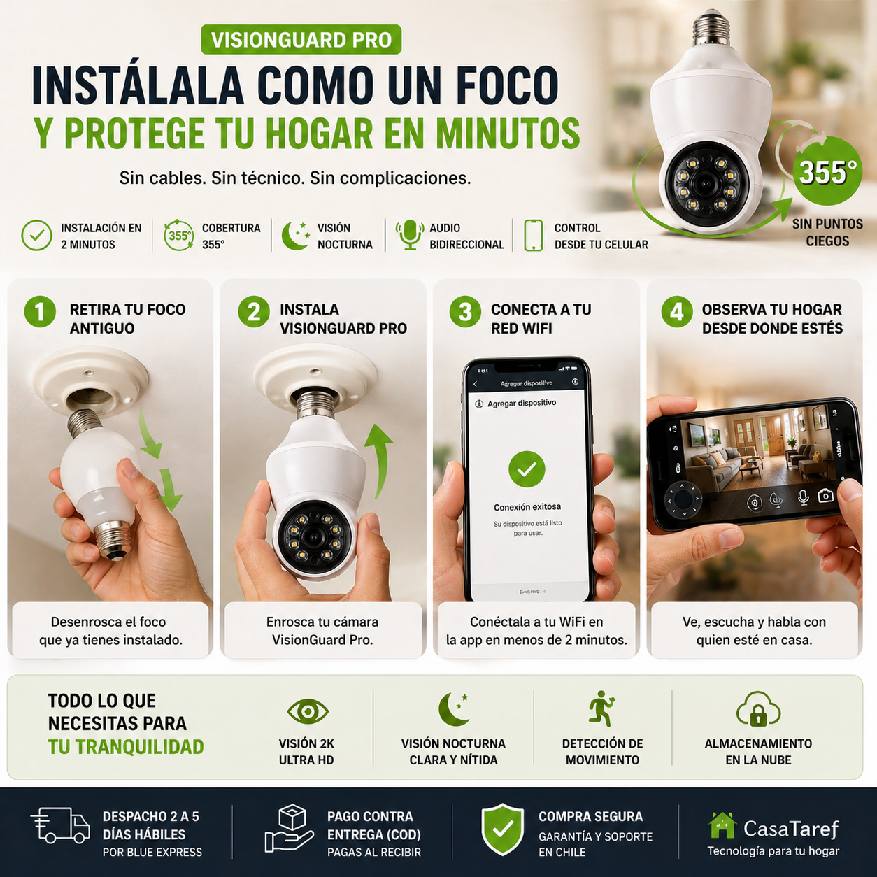 VisionGuard Pro — Vigila tu hogar desde el celular, sin cables ni técnico