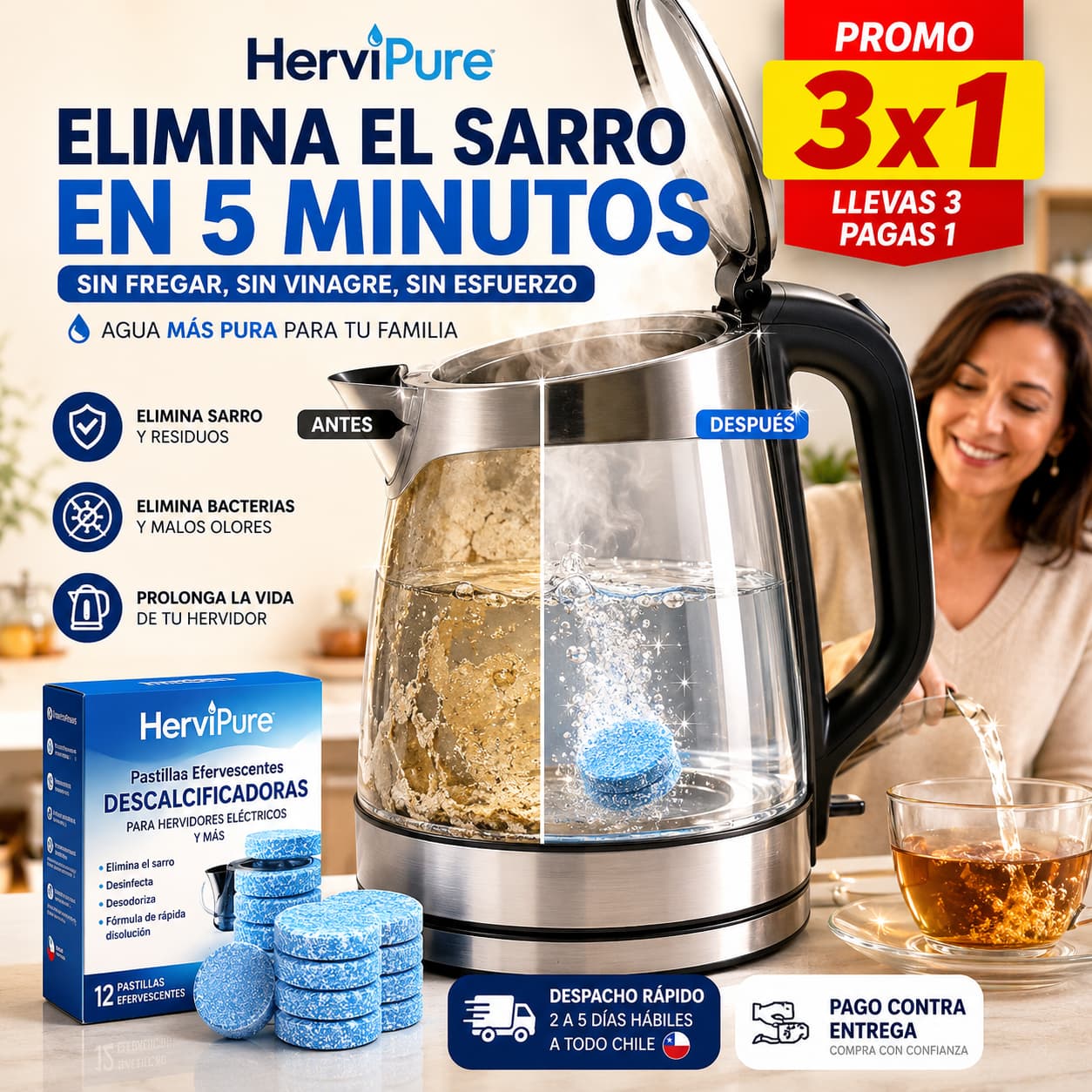 HerviPure 3x1 — 2 Años de Hervidor Impecable, sin Esfuerzo