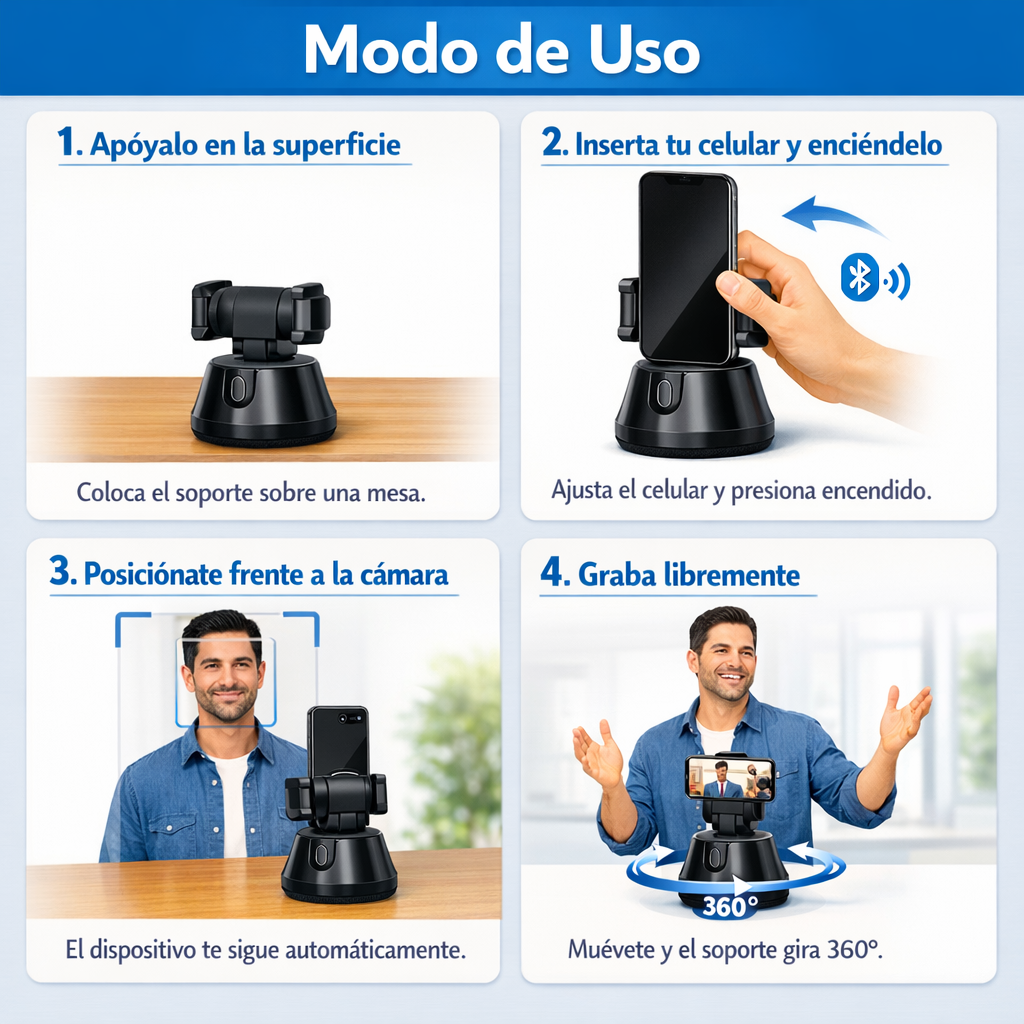 Soporte IA con Seguimiento 360° – Graba Solo y en Movimiento – Tus Videos Perfectos Sin Ayuda de Nadie