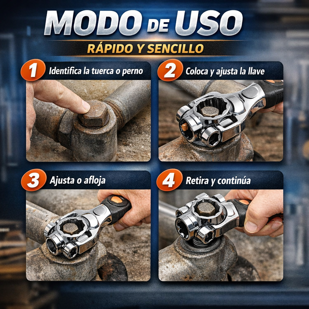 Llave Multifuncional 8 en 1  2x1 – Ajuste Universal – Soluciona Reparaciones del Hogar al Instante