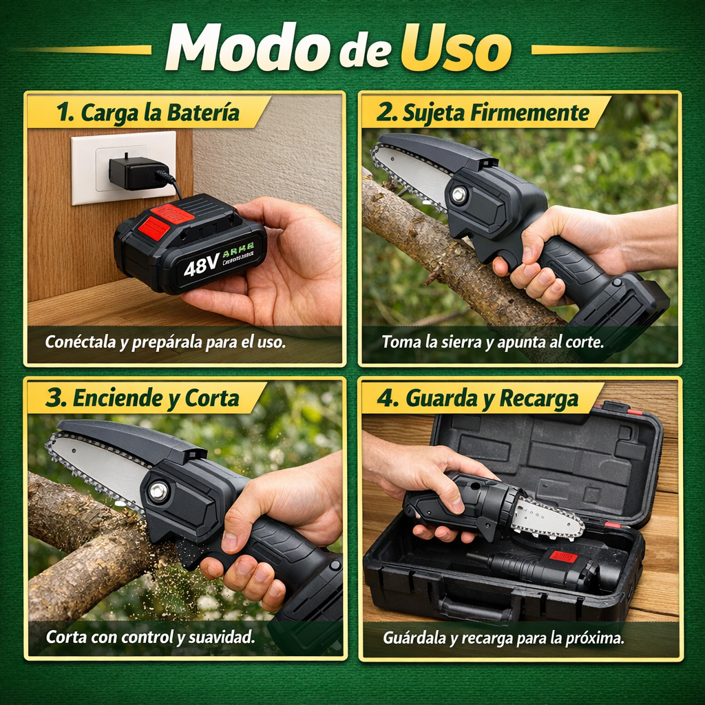 Mini Sierra de Poda Recargable - Corta Ramas Fácil - Mantén Tu Jardín Listo en Minutos