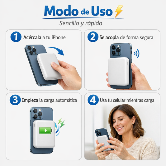 Batería Portátil Magnética Inalámbrica – Carga Segura sin Cables – Energía Confiable