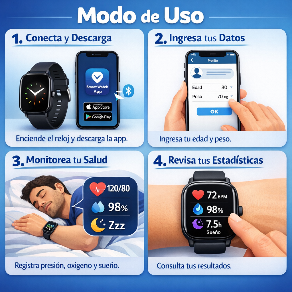 Reloj Inteligente Táctil – Monitorea tu presión, corazón y oxígeno – Conoce tu estado de salud en segundos desde tu muñeca