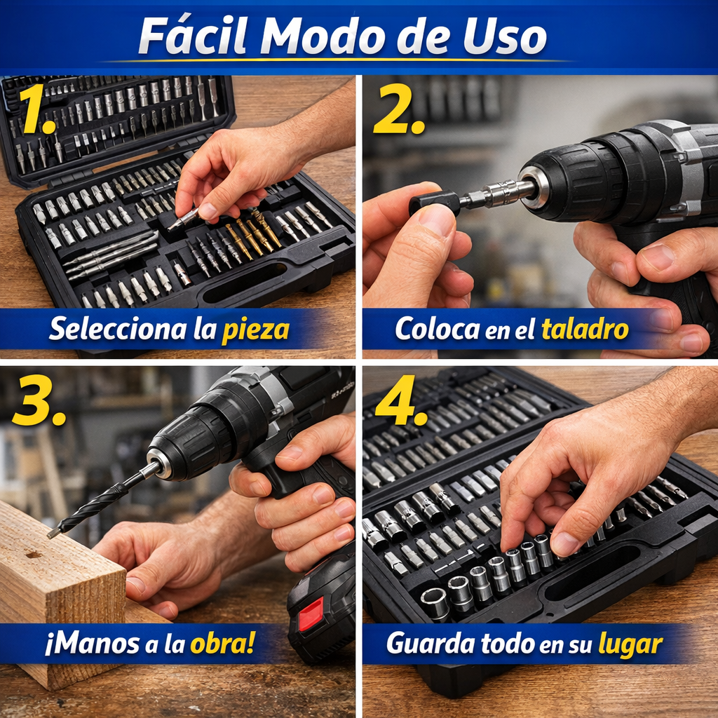 Set Profesional 246 Piezas Taladro – Perforación y Ajuste – Trabajo preciso sin buscar herramientas