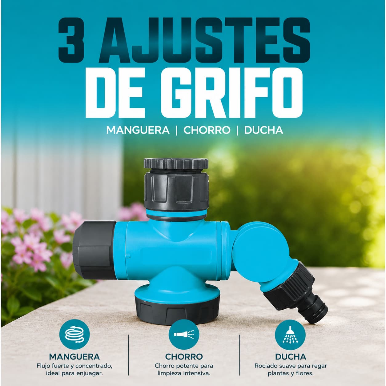 AquaHub Pro - Conecta 2 Mangueras a la Vez Desde Una Sola Llave