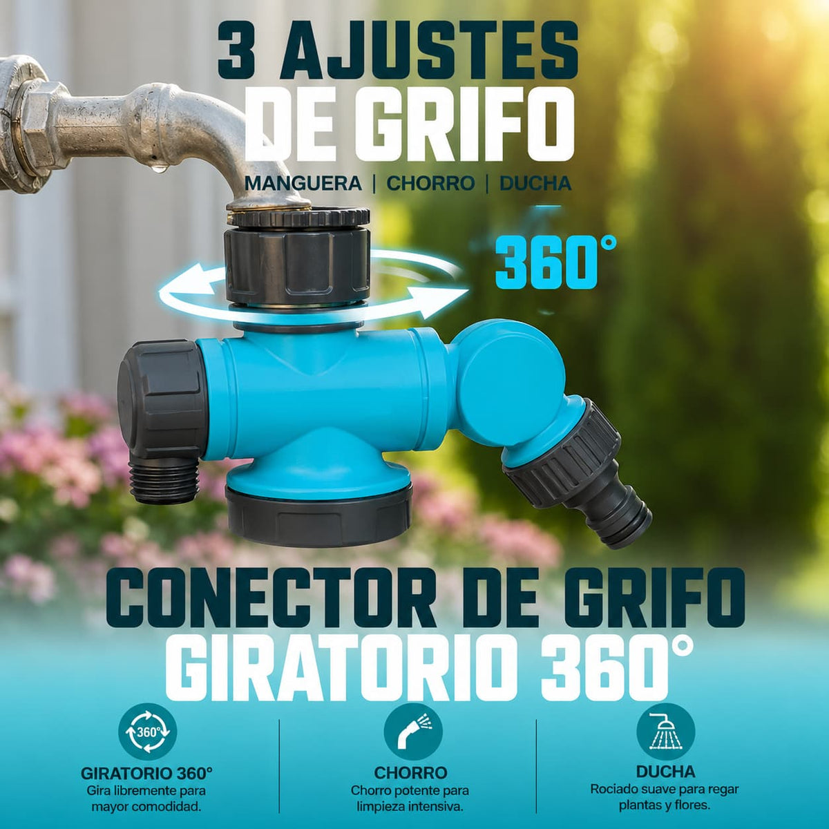 AquaHub Pro - Conecta 2 Mangueras a la Vez Desde Una Sola Llave