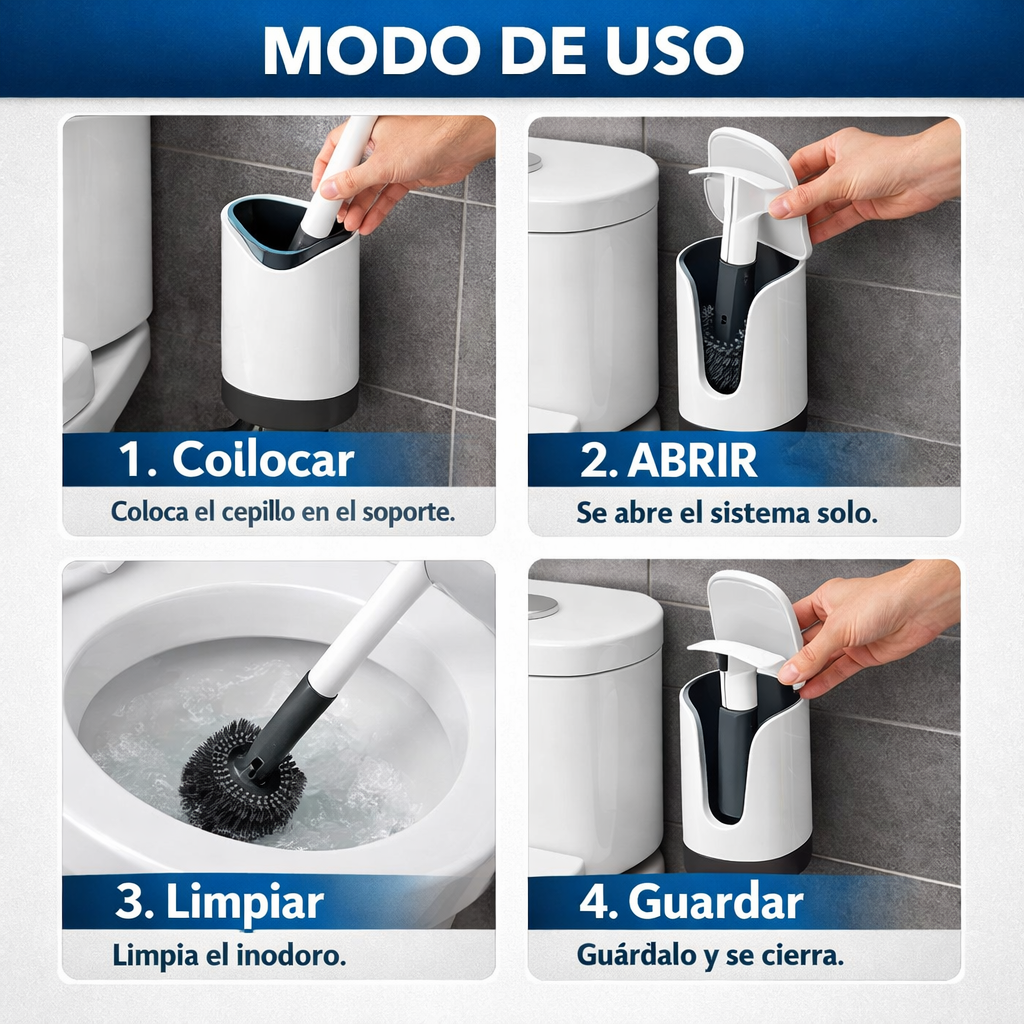 Cepillo de Baño Automático – Apertura Higiénica – Mantén tu baño limpio sin tocar suciedad