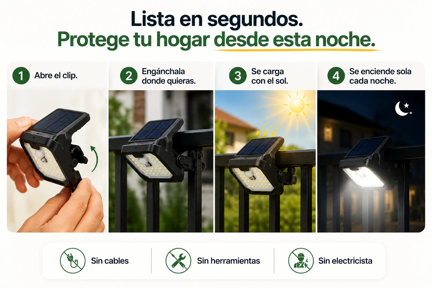 SolarClip Pro — Ilumina tu hogar sin cables ni electricidad