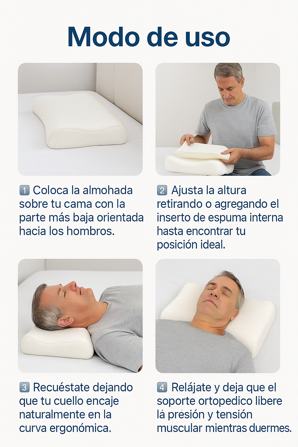Almohada Cervical Ergonómica – Soporte Inteligente – Despierta sin dolor en solo 3 noches