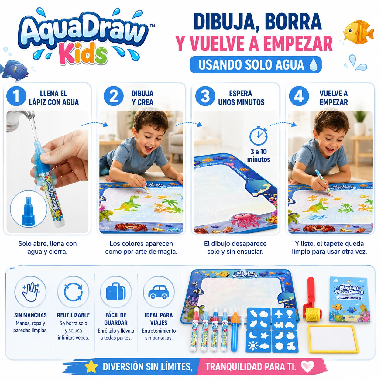 AquaDraw Kids — Diviértete dibujando sin manchas ni desorden