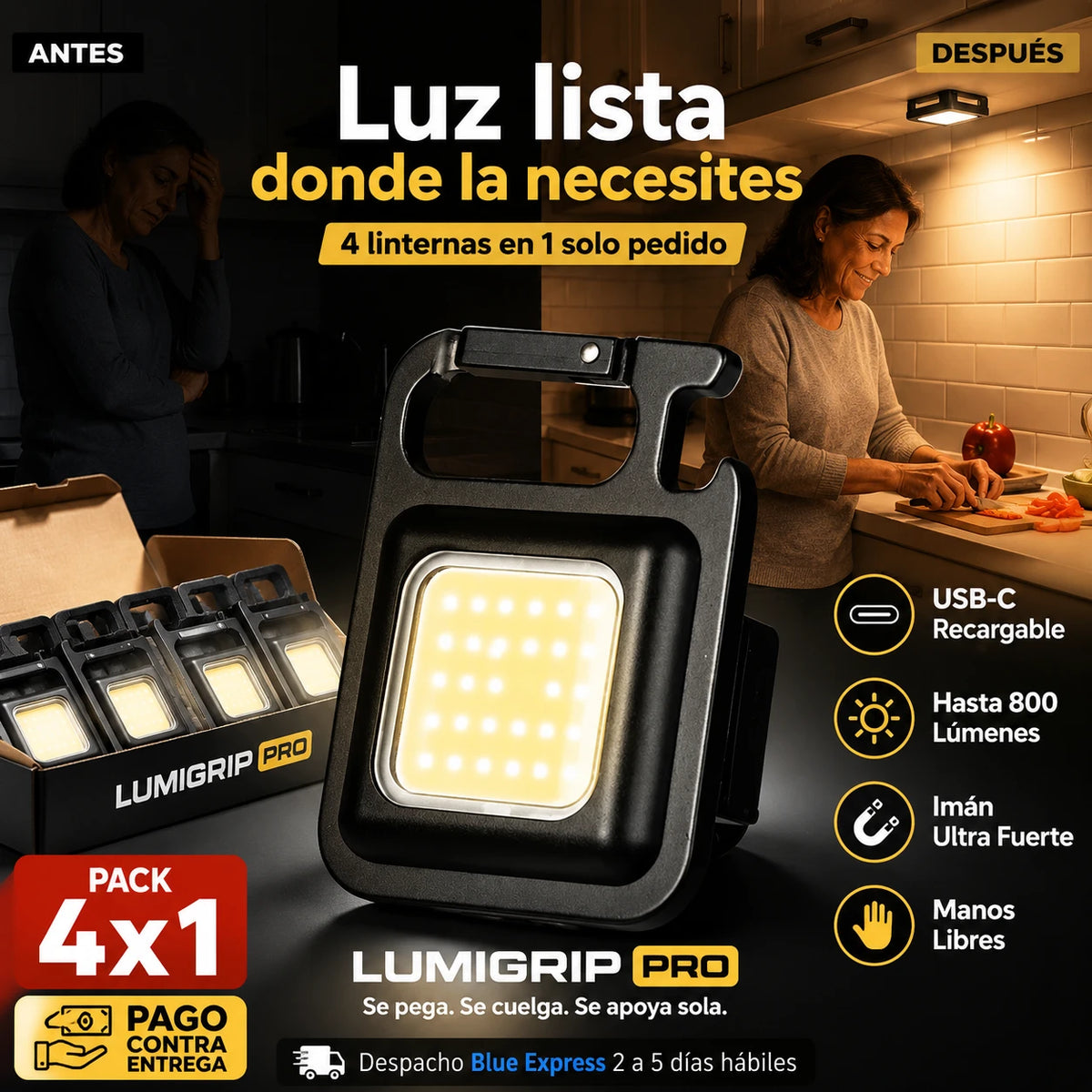 LumiGrip Pro — 4 linternas ultra compactas en 1 solo pedido