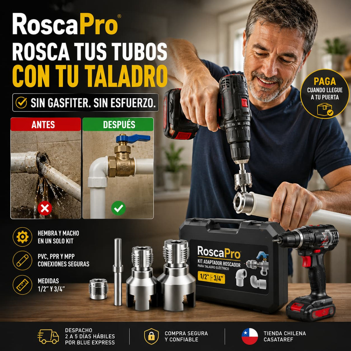 RoscaPro - Rosca tubos PVC y PPR con tu taladro en segundos