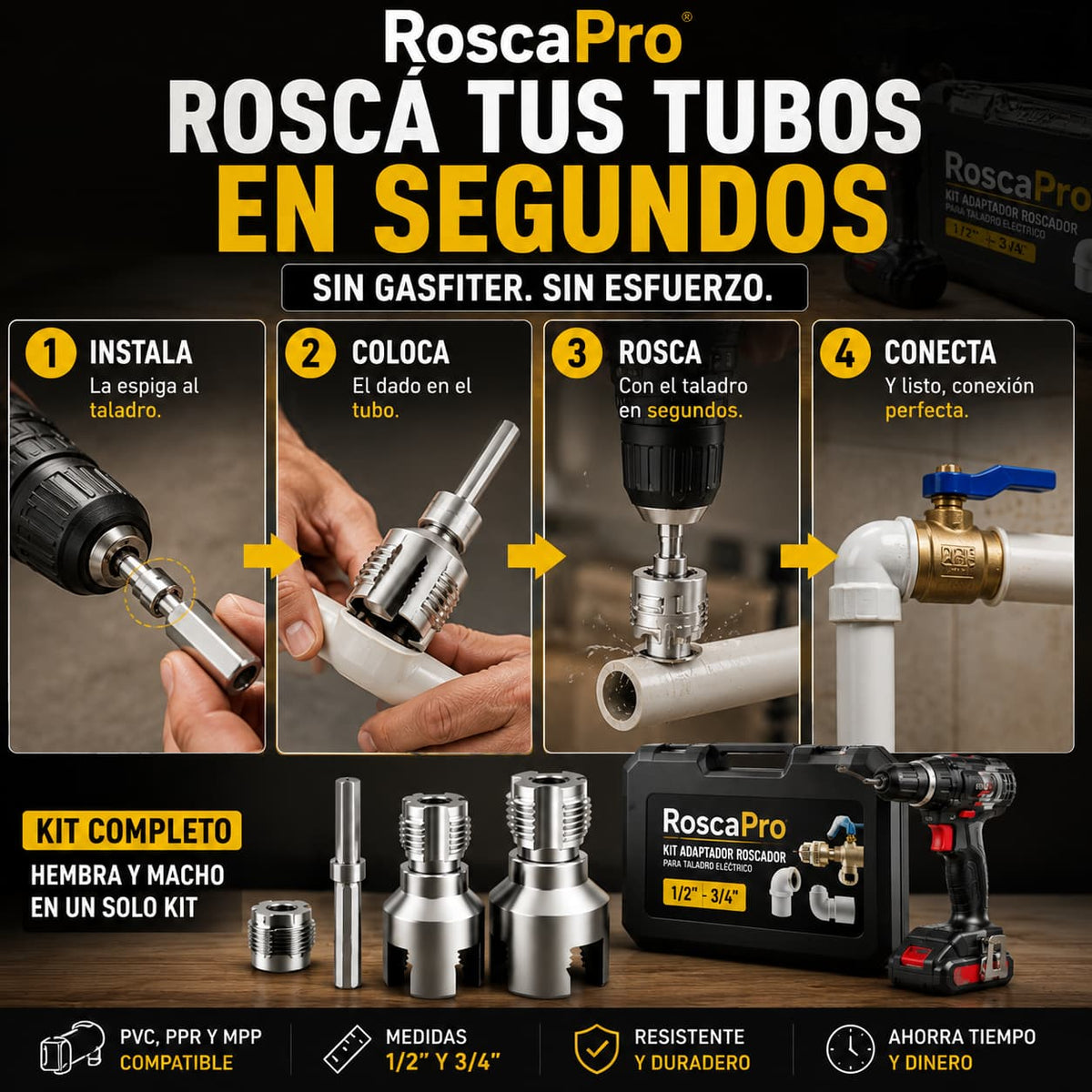 RoscaPro - Rosca tubos PVC y PPR con tu taladro en segundos