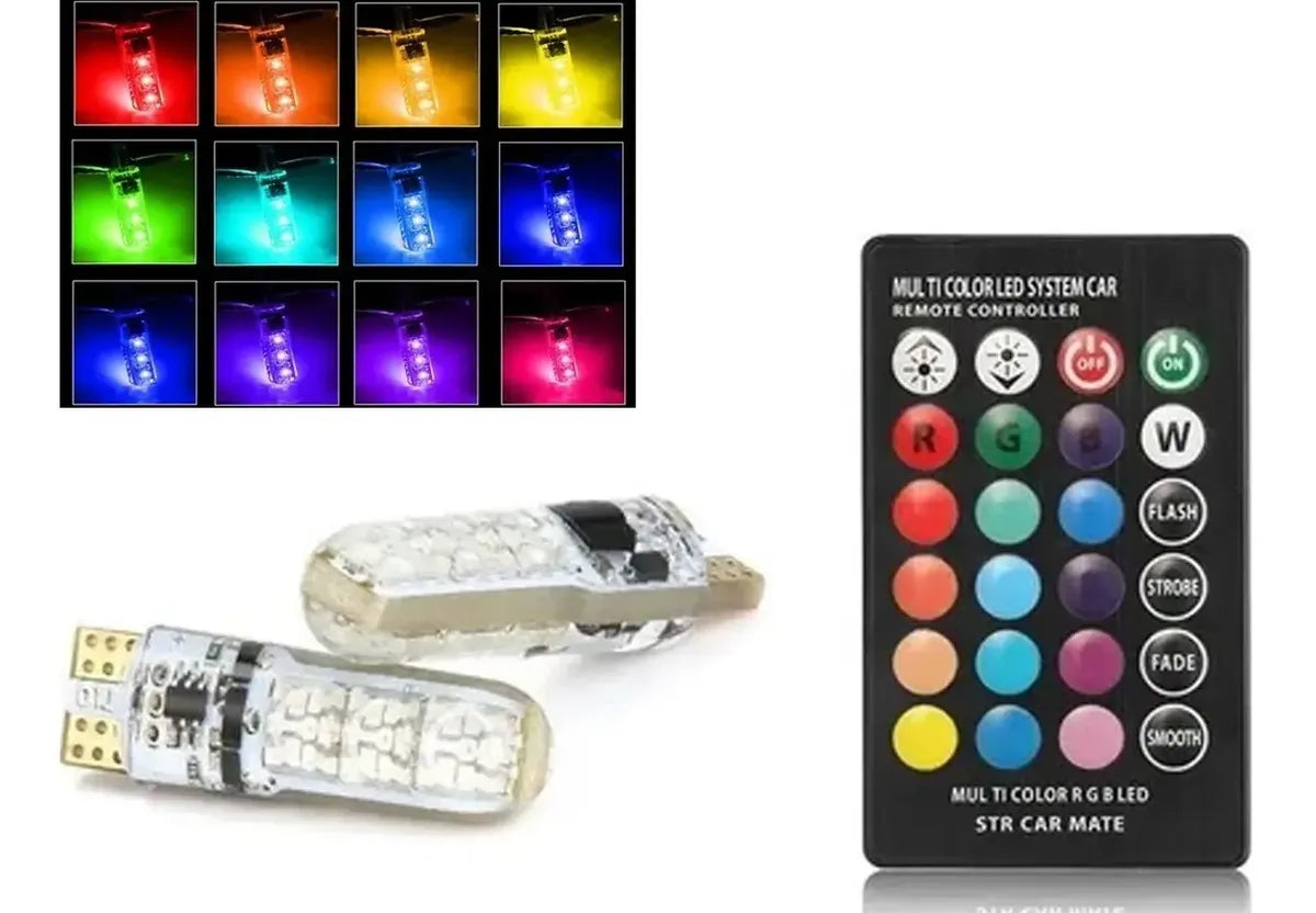 Ampolleta LED RGB T10 – Cambia el Color de Tu Auto con Control Remoto en Segundos