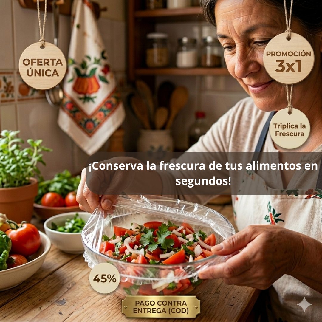 Bolsas Elásticas para Platos — Conserva tus comidas en segundos — Frescas, limpias y listas para el día siguiente