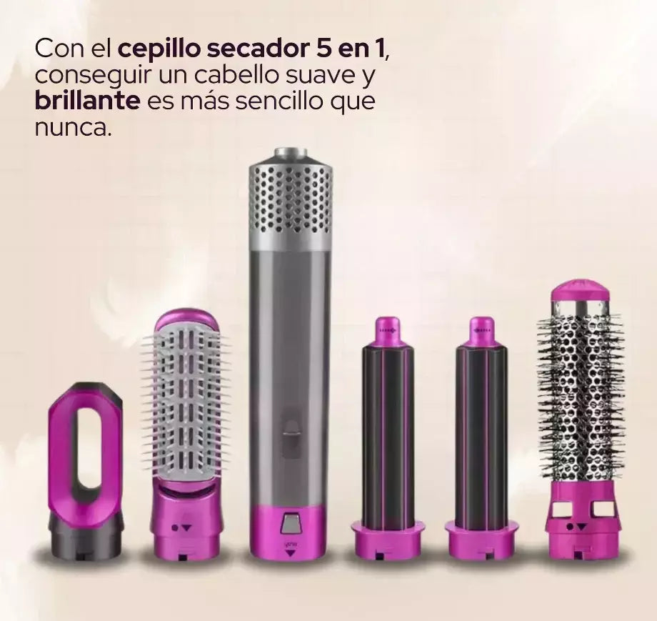 Cepillo Secador 5 en 1 – Seca, Riza y Alisa – Peinado Profesional en Casa en Minutos